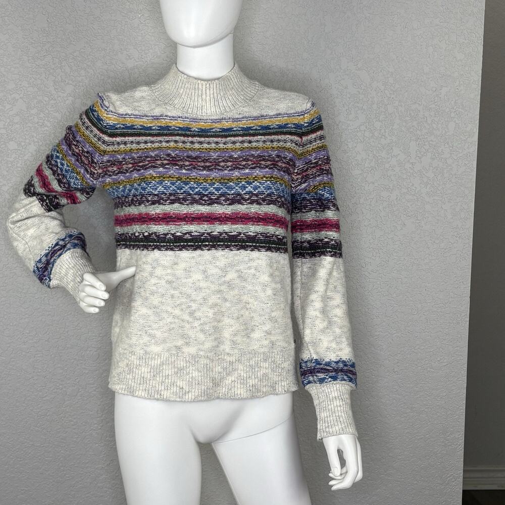 Abercrombie & Fitch Women’s Sweater Fairisle Mock Neck Bishop Slv Rainbow Size S - Picture 1 of 7